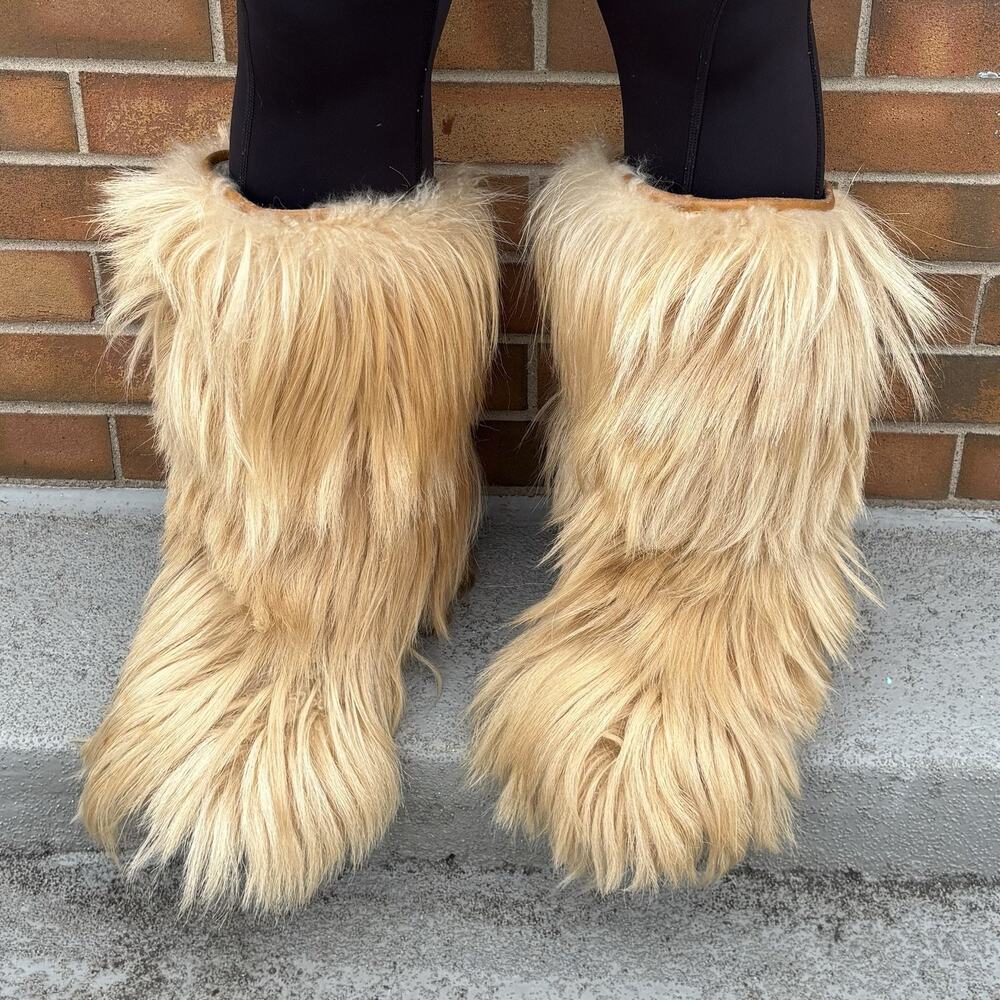 Roluc Ideal Yeti Apres Ski Goat Fur Hair Boots 39 /40 Sz M Winter Italy 70s Vtg